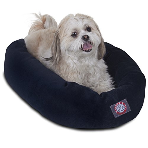 Majestic Pet 24 Inch Micro Velvet Calming Dog Bed Washable 24x19x7 (inch)  Cozy Soft Round Donut Dog Bed with Spine for Head Support - Pet Bed Small  Navy (2025)