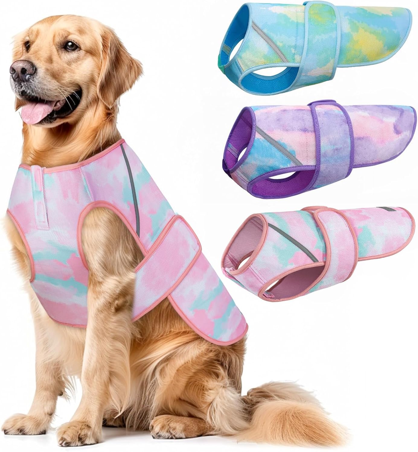 KYEESE Dog Cooling Vest for Large Dogs Lightweight 3D Breathable Mesh Pet Cooling Shirts for Summer with Reflective Stripe UV Protection Pet T Shirt for Beach, Hiking, Walking (Pink, 3XL)