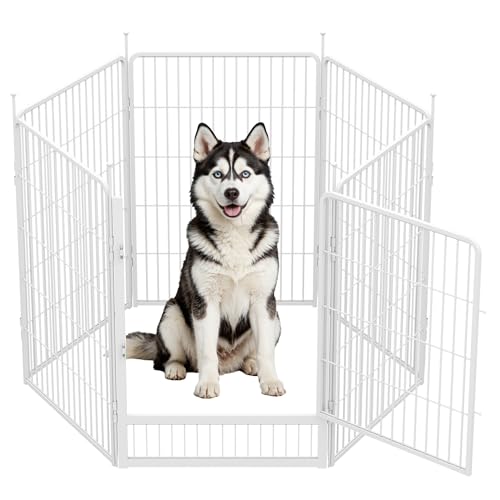 SunsGrove Indoor Dog Playpen, 40 Inch 6 Panels with Wider Door for Medium and Large Dogs, Easy Setup Anti-Rust Pet Fence, White