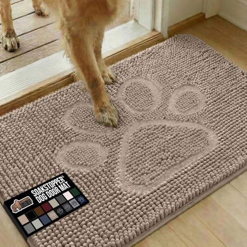 GORILLA GRIP Dog Doormat, Absorbent Doormats for Muddy Dogs Paws, 35x24 Machine Washable Soakstopper Rugs, Cleaner Floors, US Designed Pet Bed Door Mat, Indoor Entrance Pets Rug, Paw Beige Ivory