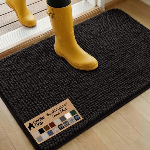 GORILLA GRIP Dog Doormat, Absorbent Doormats for Muddy Dogs Paws, 35x24 Machine Washable Soakstopper Rugs, Cleaner Floors, US Designed Pet Bed Door Mat, Indoor Entrance Pets Rug, Black