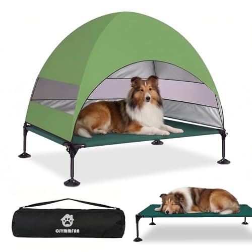 Elevated Dog Bed with Upgraded Canopy, Raised Outdoor Dog Tent with Powerful Anti-Slip Feet, Portable Pet Cot with Larger Shade, Raised Cooling Bed for Camping, Backyard, Beach, Poolside