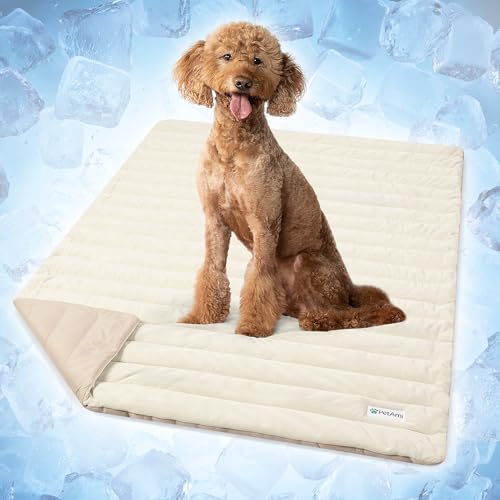PetAmi Cooling Mat for Dog, Premium Pet Cooling Blanket for Crate Kennel, Indoor Cat Cool Sleeping Pad, Q-MAX Cold Sofa Couch Cover for Summer, Taupe/Beige, Large (40x60)