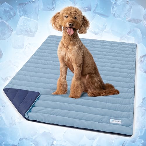 PetAmi Cooling Mat for Dog, Premium Pet Cooling Blanket for Crate Kennel, Indoor Cat Cool Sleeping Pad, Q-MAX Cold Sofa Couch Cover for Summer, Navy/Dusty Blue, Large (40x60)