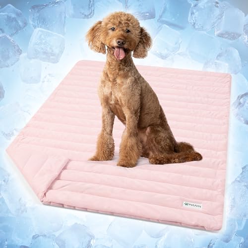 PetAmi Cooling Mat for Dog, Premium Pet Cooling Blanket for Crate Kennel, Indoor Cat Cool Sleeping Pad, Q-MAX Cold Sofa Couch Cover for Summer, Pink, Large (40x60)