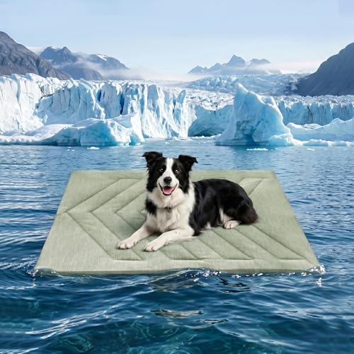 Cooling Pad for Dog Ice Green, 48" x 28" No Gel, Cool Fabric Top & Velvet Back Pets Blanket, Washable, Cooling Dog Mat Available in 3 Sizes, Summer Relief for Dogs & Cats-B Size