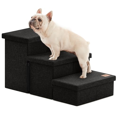Love's cabin Dog Stairs with Storage,3 Steps Wider Dog Steps for High Bed 18" H,Foldable Pet Stairs for Small Medium Large Dogs Cats for Bed Couch Car,Ramp with Zip up to 200 lbs,Black,No Condo