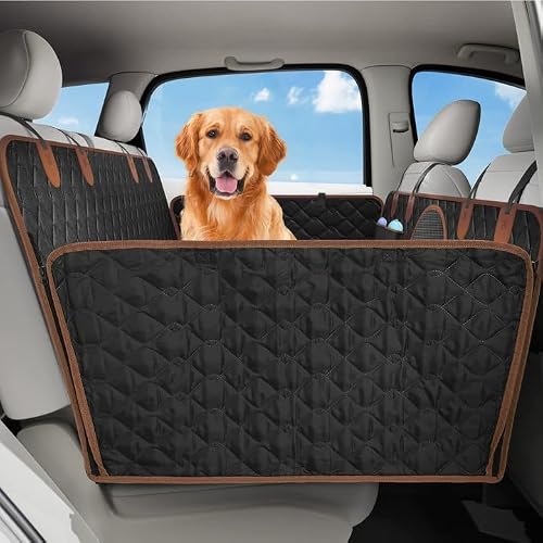 Back Seat Extender for Dogs, Dog Car Seat Cover for Back Seat Hard Bottom - Holds 330lbs Waterproof Cover for Dogs with Mesh Window & Pocket, Dog Hammock for Car, Small Truck, Black + Black