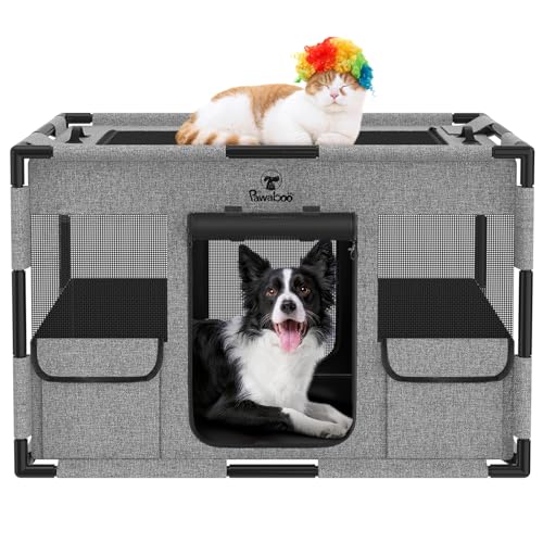 Cat Dog Playpen, Fabric Mesh Dog Fence, Large Soft Dog Cat Kennel Crate,Breathable Exercise Pet Play Pen for Dogs,PVC Pipe Frame,Indoor Outdoor Pet Fence Cage for Small Animals, M, Gray & Black