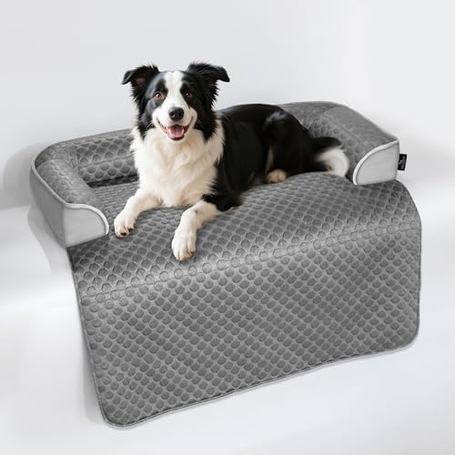 Large Cooling Dog Bed  41 x 37 inch Waterproof Couch Cover for Dogs Washable, Non-Slip Bottom, Self Cooling Mat for Dogs, Durable & Non-Gel, Dog Couch Bed for Sofa Floor Car, Cooling Grey