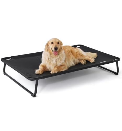 Made4Pets Elevated Outdoor Dog Bed for Extral Large Dogs  Heavy-Duty Raised Cot with Breathable Cooling Mesh, No-Slip Feet, Chew-Resistant Frame, Indoor & Outdoor Pet Hammock, 49"x32", Black