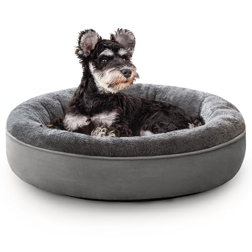 Love's cabin Round Donut Cat and Dog Cushion Bed, 25in Pet Bed for Small or Medium Dogs, Anti-Slip & Water-Resistant Bottom, Soft Durable Fabric Pet Beds, Washable Calming Cat Bed Solid Grey