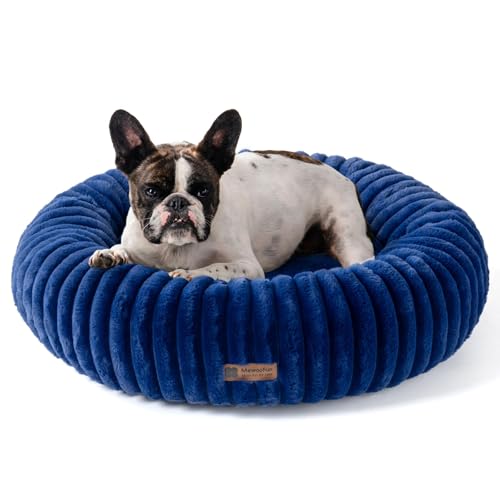 MEWOOFUN Donut Dog Beds for Small Dog, Calming Bed Round Cute Puppy Bed with Non-Slip Bottom, Fluffy Washable Pet Bed for Puppy and Kitten (Navy Blue, M (30x30x8))