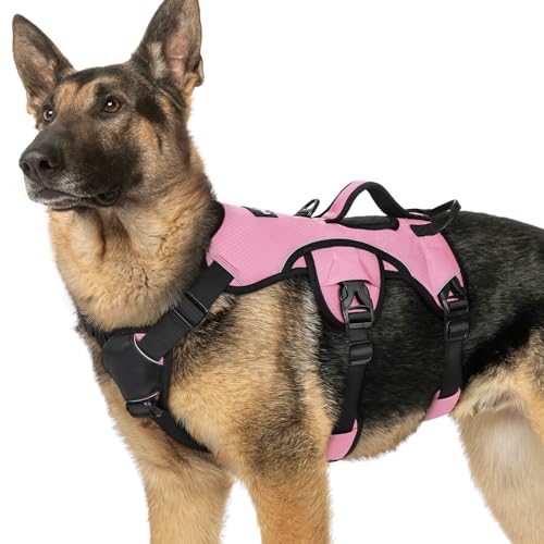 rabbitgoo Escape Proof Dog Harness Large Dogs, Soft Padded Full Body Pet Harness, Reflective Adjustable No Pull Vest with Lift Handle and Leash Clip for Walking Hiking, Light Pink, XL