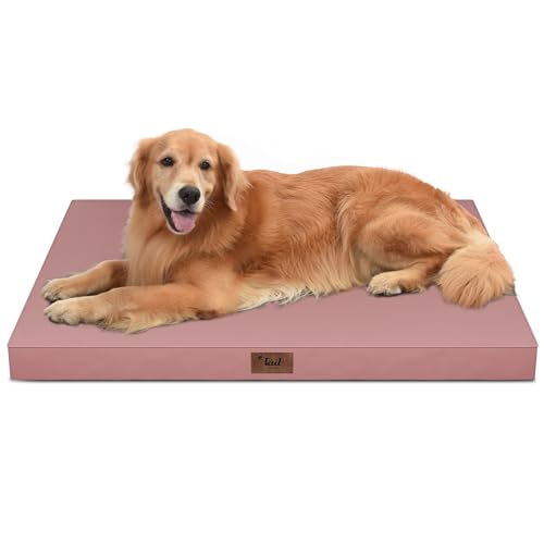 Outdoor Extra Large Dog Bed for Big Dogs, Waterproof Dog Bed for Large Dogs, Egg Crate Foam XL Pet Bed with Removable Washable Oxford Cooling Cover, Pink