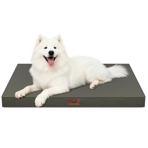 Outdoor Large Dog Bed, Waterproof Dog Bed for Large Dogs, Egg Crate Foam Pet Bed with Removable Washable Oxford Cooling Cover, Brown