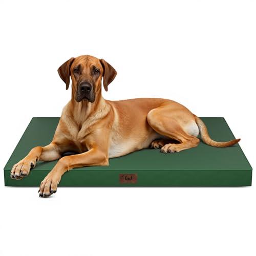 Outdoor Extra Large Dog Bed, Jumbo Waterproof Dog Bed for Large Dogs, Orthopedic Egg Foam Pet Bed Mat with Removable Oxford Cooling Cover, Dark Green