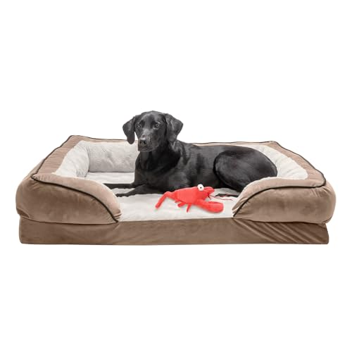 FurHaven Cooling Gel Dog Bed & goDog Toy - Squeaky Moving Plush Lobster for Large Dogs - Plush & Velvet Waves Perfect Comfort Sofa - Brownstone, Jumbo/XL