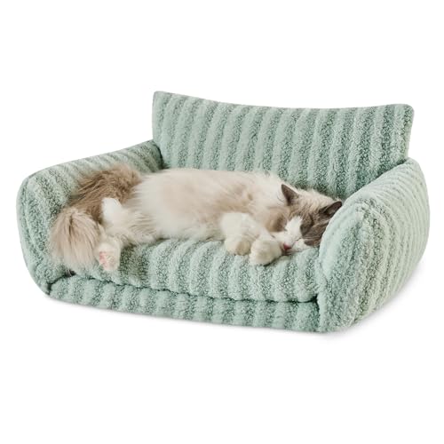 Hollypet Cat Bed Fluffy Plush Mutifuctional Double-Layer Soft Pet Couch Orthopedic Sofa Nest Beds for Small Cats and Dogs, Light Green (25x20x13 inch)