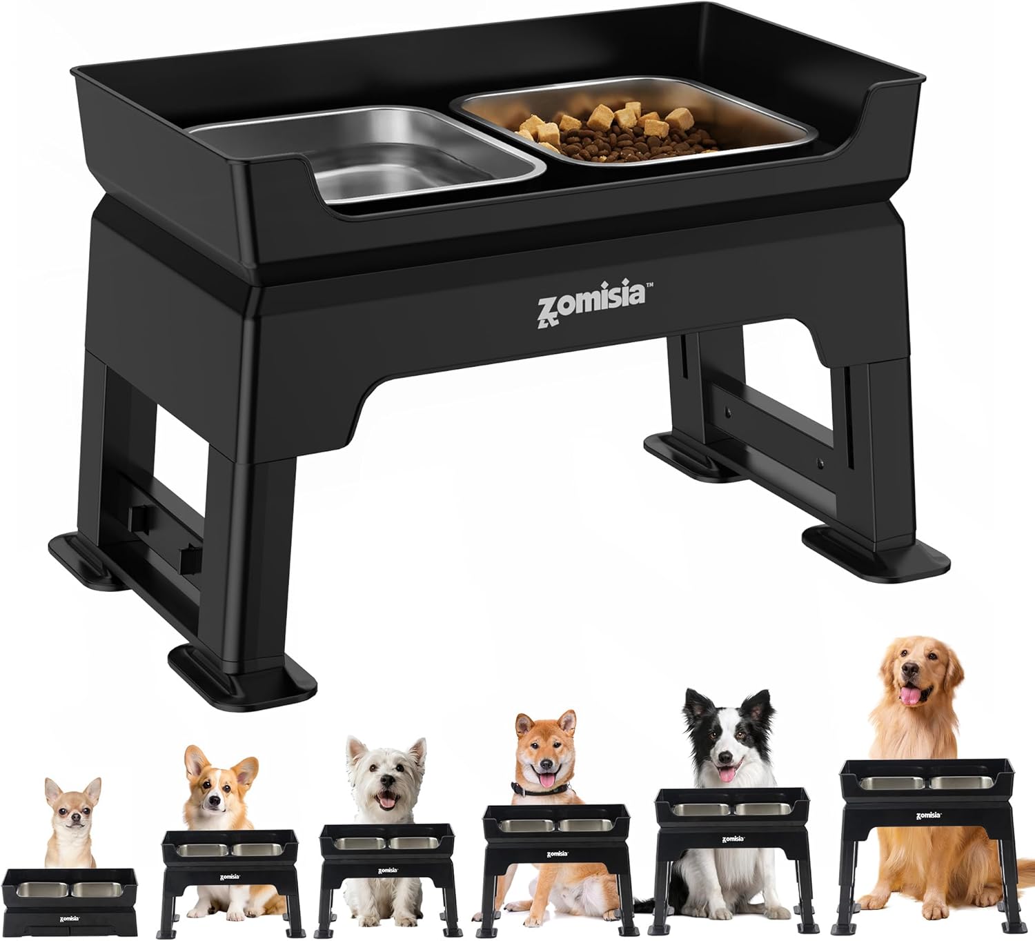 ZOMISIA 3-in-1 Elevated Dog Bowls Dual Level
