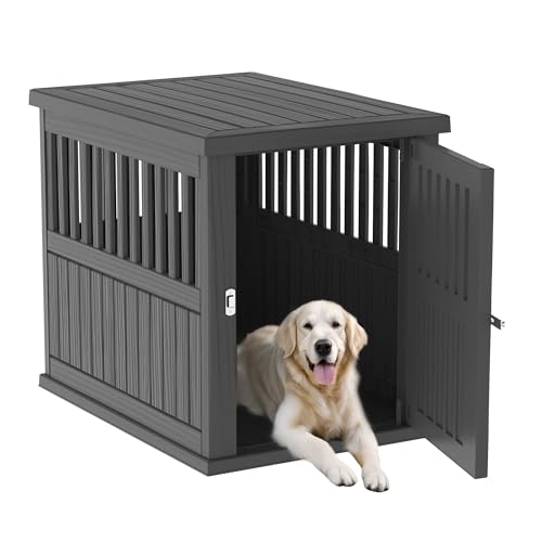 DRATO Dog House Resin Dog Kennel Furniture Weatherproof Functional End Table for Indoor Living Spaces & Outdoor Patios(Black, Large (39.37 * 28.35 * 32.83))