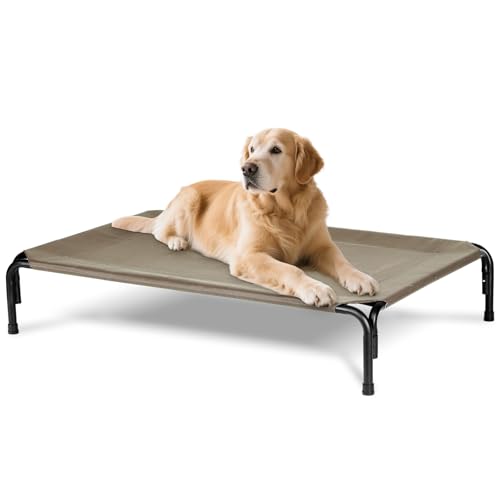 Elevated Dog Bed for Outdoor, XL Raised Dog Cot with Washable Mesh, Cooling Pet Cot Chew Proof for Outside Camping, 47 inch Brown