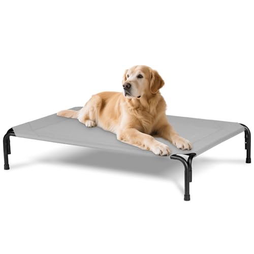 Elevated Dog Bed for Outdoor, XL Raised Dog Cot with Washable Mesh, Cooling Pet Cot Chew Proof for Outside Camping, 47 inch Grey