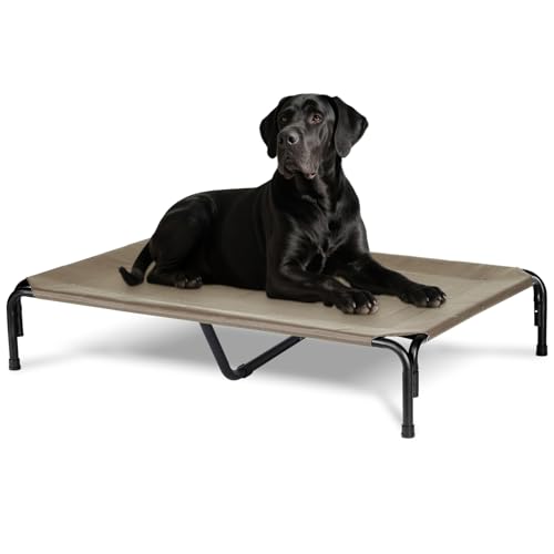 Elevated Dog Bed for Outdoor, XXL Raised Dog Cot Indestructible with Washable Mesh, Cooling Summer Pet Cot Chew Proof for Outside Camping Travel, 51 inch Brown