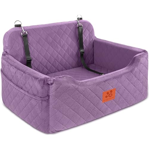 Dog Car Seat for Medium/Large Dogs,Dog Booster Seat for Pet Under 50lbs or 2 Small, Detachable and Washable Pet Car Seat,Multi-Functional Pet Travel Bed for Backseat(Purple)