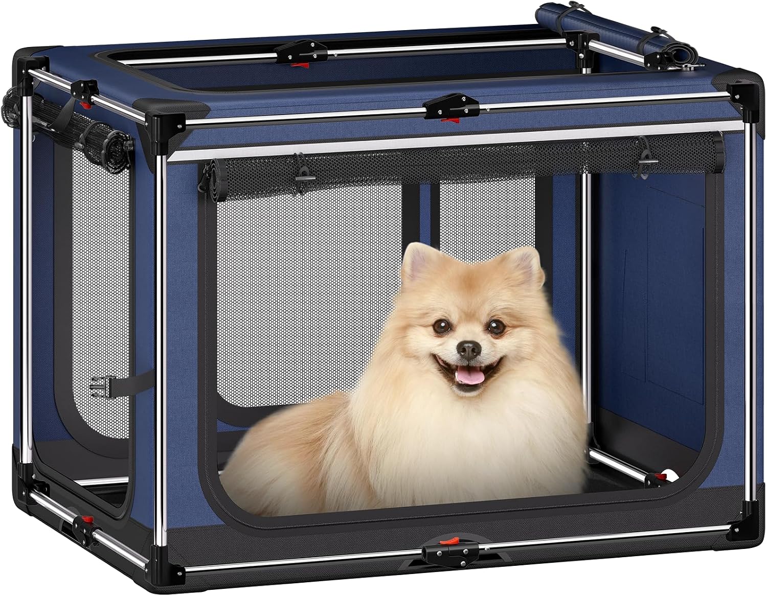 Collapsible Dog Crate: 26 Inch Foldable Soft Sided Dog Crate for Small Dogs, Portable Dog Travel Kennel with Soft Mat for Indoors & Outdoors, Blue (26" L x 18" W x 18" H)
