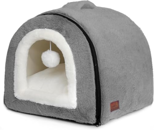 Cat Bed for Indoor Cats,Foldable cat cave,Anti-Slip & Water-Resistant Bottom,cat Houses for Indoor Cats or Small Dogs, Kitten Tent, Rabbit Bed (Dark Grey, L:(17.5"16.9"15.9"))