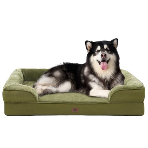 EHEYCIGA Orthopedic XXL Dog Bed for Extra Large Dogs, Waterproof Memory Foam Couch Bed with Sides, Non-Slip Bottom, Washable Removable Cover,Olive Green