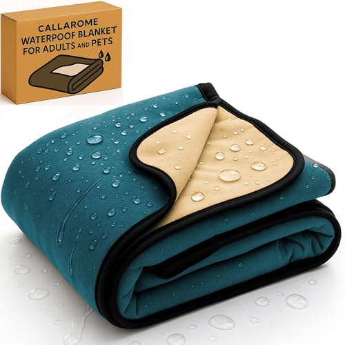 Waterproof Blanket - Multipurpose Blanket for Dogs, Pets or Kids - Soft Reversible Furniture Protector for Bed, Couch, or Dog Crate - Blue 50"x60"