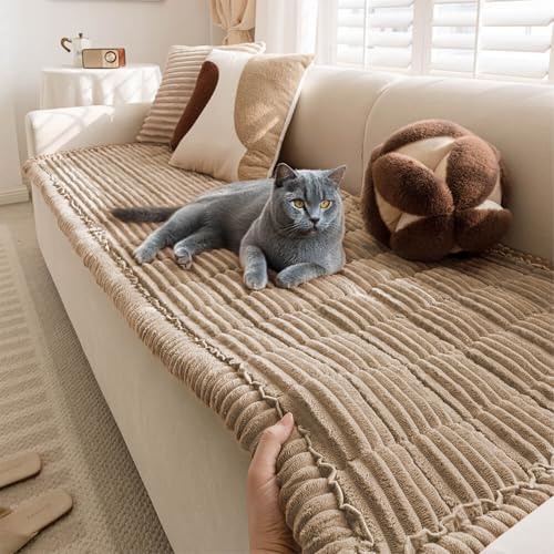 FUNNY FUZZY Pet Couch Covers for Sofa, Flannel Dog Couch Cover for Dogs Washable, Sofa Cover Furniture Protector Pet-Friendly Sofa Cover for Dogs & Kids (Light Brown, 27.6"70.9")