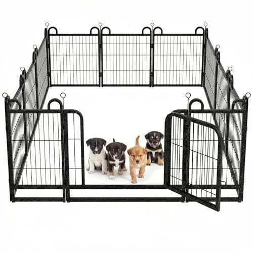 Puppy Playpen 16 Piece Panels Small Dog Fence Outdoor Indoor Use 24" Height Anti-Rust with Doors Portable Dog Play Pen for RV Camping Yard, Total 29FT, 68 Sq.ft, Snowy Black