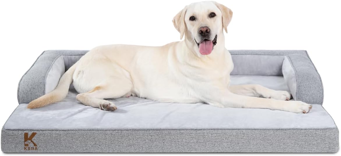 KSIIA Washable Dog Bed Large Sized Dog U-Shaped Bolster Pet Couch with Removable Waterproof Cover, Non-Slip Bottom and Egg-Crate Orthopedic Foam Pet Bed, 41 x 27 Inch, Gray