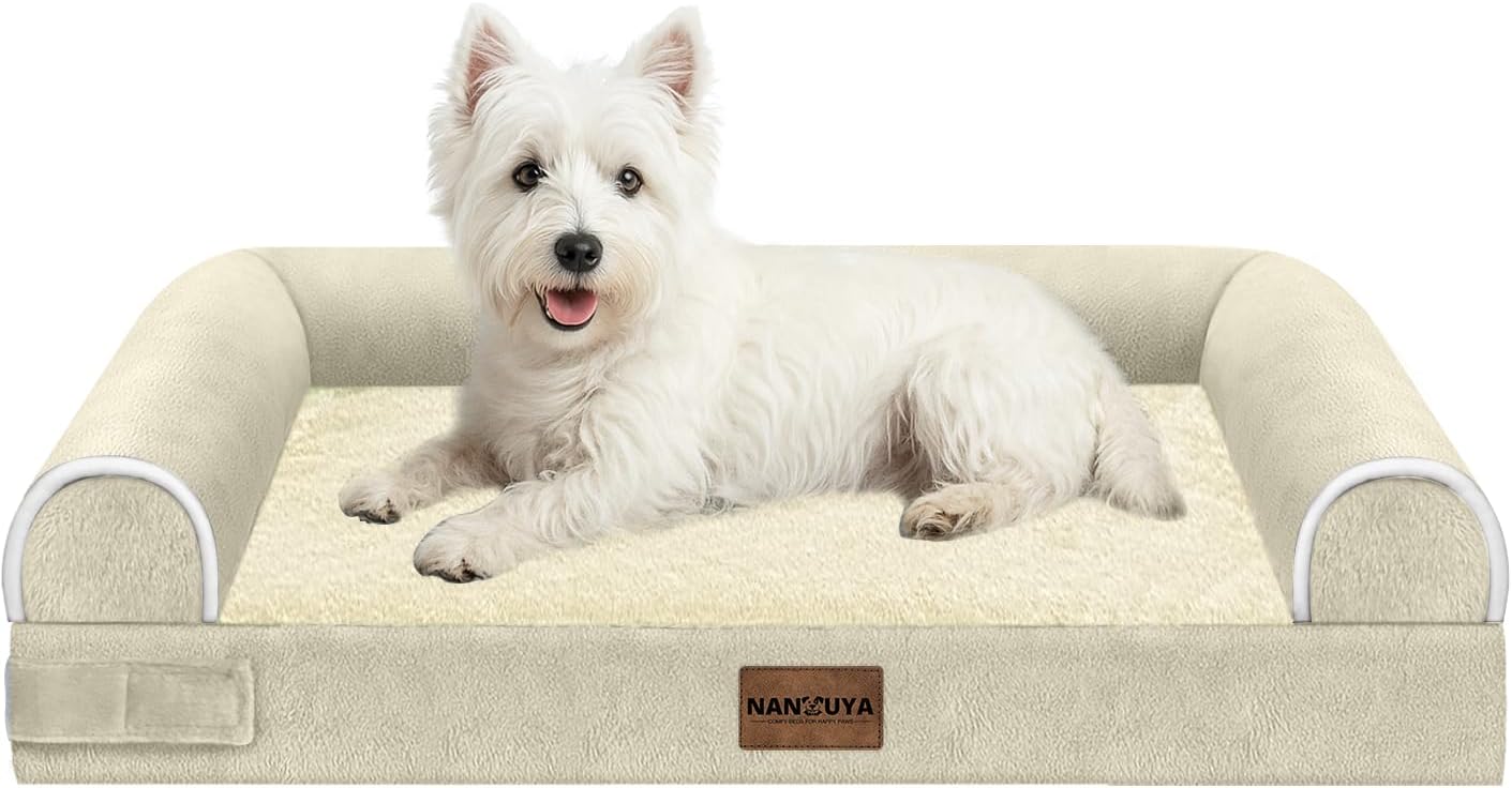 Medium Dog Bed Orthopedic Washable: Beds Bolster Medium Sized Dogs Bed Egg Crate Foam Couch Sofa Waterproof with Removable Cover - Beige