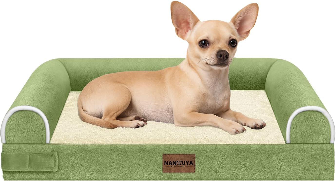 Small Dog Bed Orthopedic Washable: Beds Bolster Small Sized Dogs Bed Egg Crate Foam Couch Sofa Waterproof with Removable Cover - Grass Green