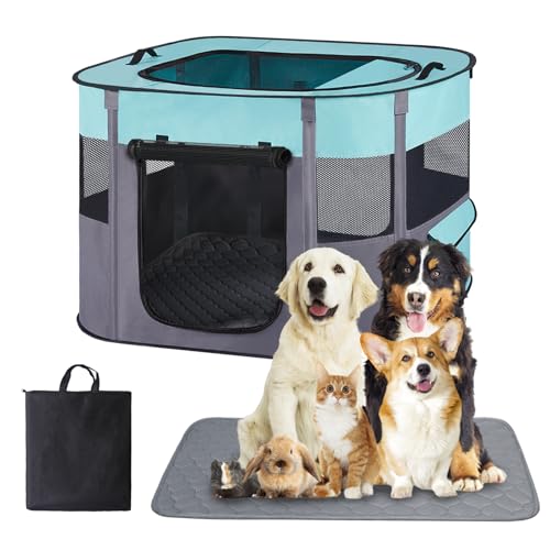 Xihan Portable Dog Cat Playpen (Green M)