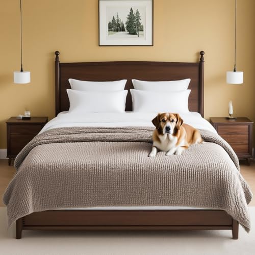 H.VERSAILTEX Plush Chenille Couch Cover for Dogs Pets Blanket for Bed Anti-Slip Soft and Durable Furniture Protector for Small Medium Large Cats Washable (52" x 82", Cuban Sand)