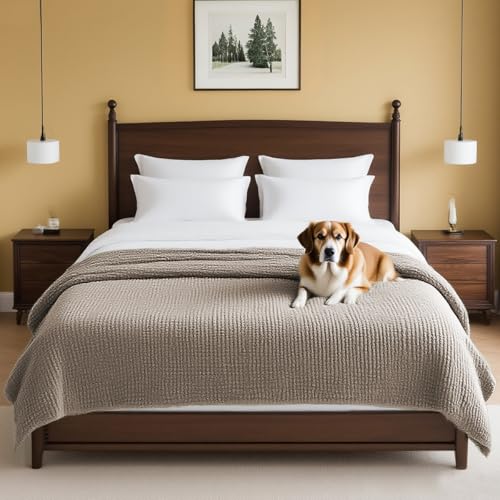 H.VERSAILTEX Plush Chenille Couch Cover for Dogs Pets Blanket for Bed Anti-Slip Soft and Durable Furniture Protector for Small Medium Large Cats Washable (52" x 82", Taupe)