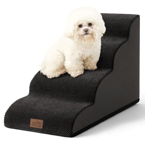 Dog Stairs for Small Dogs 19.7" H, Curved Dog Step for Puppy, Older or Cat, Medium Pet Ramp for Sofa, Couch or Bed, Ladder with High Density Foam, 15.7x28.3x19.7 inch, 4 Step, Black