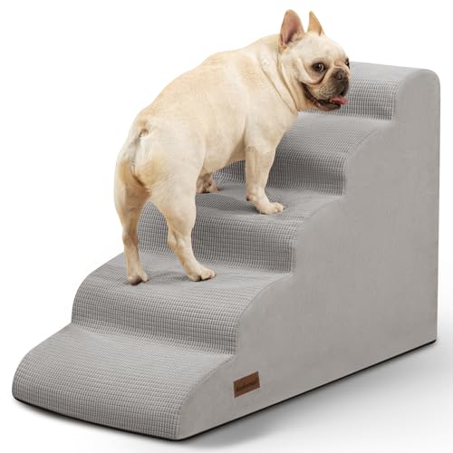 5-Step Dog Stairs and Ramp for High Bed, Non-Slip Sturdy Pet Steps for Small Dogs and Cats,22.2" H,Light Grey