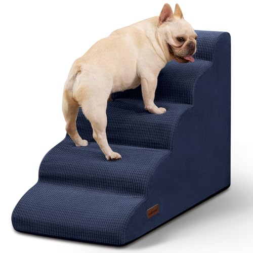 5-Step Dog Stairs and Ramp for High Bed, Non-Slip Sturdy Pet Steps for Small Dogs and Cats,22.2" H,Blue