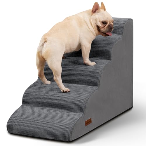 5-Step Dog Stairs and Ramp for High Bed, Non-Slip Sturdy Pet Steps for Small Dogs and Cats,22.2" H,Grey