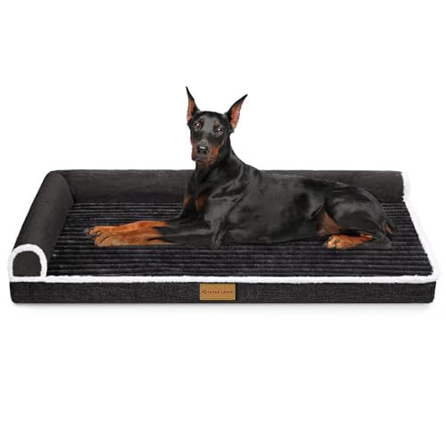 Patas Lague Orthopedic Jumbo Dog Bed Large Sized Dog 56''X40'', Waterproof Comfortable L Bolster Jumbo Non-Slip Soft Warm Pet Crate Bed Sleep Sofa mat with Removable Washable Cover, Black