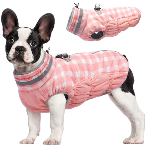 FUAMEY Dog Coat for Medium Dogs (Pink Plaid M)