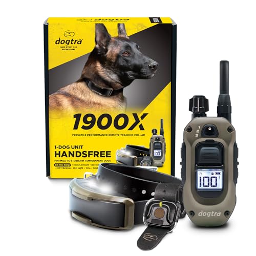 Dogtra 1900X Handsfree E-Collar for Dog Training - 3/4 Mile Range, for Dogs 45 lbs+, Waterproof, 100 Stimulation Levels, Vibration, Tone, Rechargeable - Hands-Free Remote for Dog Owners and Trainers