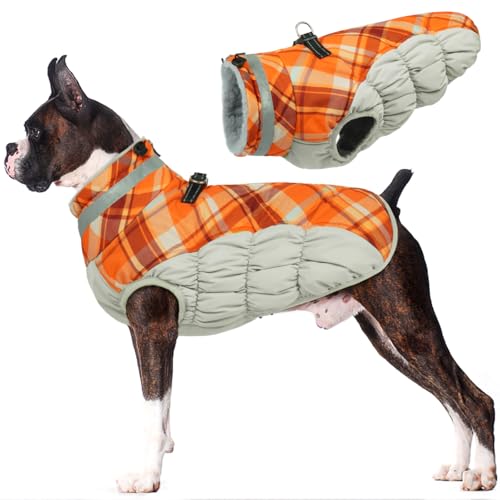 Lelepet Warm Dog Winter Coat (Orange Plaid L)