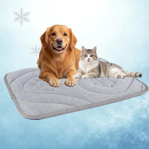 Dog Cooling Mat, Reversible Cool & Warm Pet Orthopedic Pad, Thick Mat for Summer & Winter, Machine Washable, Portable for Crate, Kennel, Bed, Floor, Sofa, Car (Cool Grey, Large:48" x 29")